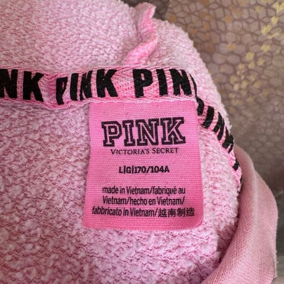 PINK Victorias Secret Light Pink White Logo Pullover Hoodie Sweater Large - Picture 3 of 8